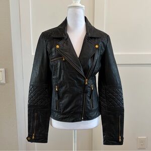 Zara Black Leather Jacket with Gold Details
